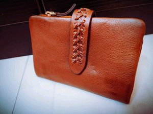 ❤️ Leather Brown Wallet with Braided Strap
