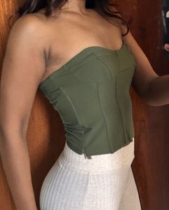 Olive Green Strapless Top