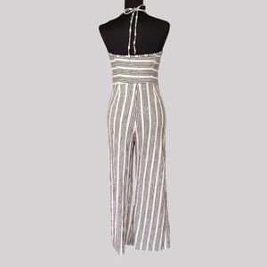 Forever 21 Cream &amp; Black Striped Jumpsuit