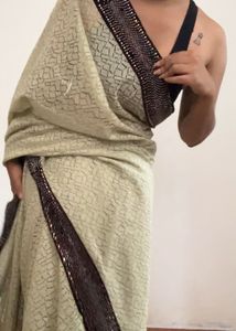Sage Green Glitter Sequins Saree