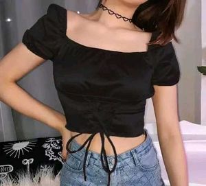 ✨ Black Satin Puff Sleeve Crop Top | Like New