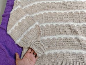 Beige Striped Knit Sweater
