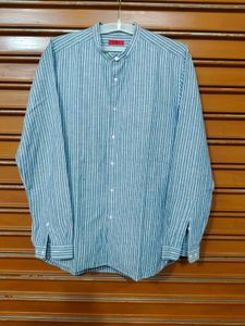 Hugo Boss Striped Band Collar Long Sleeve Shirt