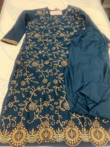 Elegant Teal Embroidered Kurta Set