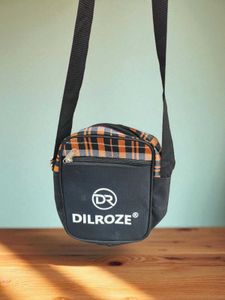 Black Sling Bag With Orange Checks