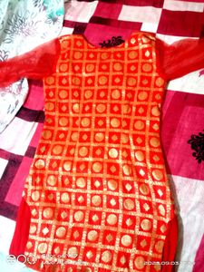 Elegant Red &amp; Gold Kurta