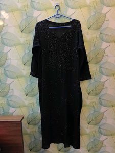 Pure Georgette Black Mukaish Work Kurta