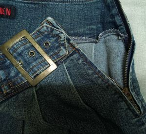 Denim Pleated Mini Skirt with Buckle Detail