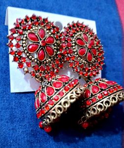 Red Jhumka Earrings