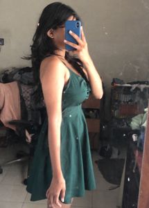 Green back open sexy dress