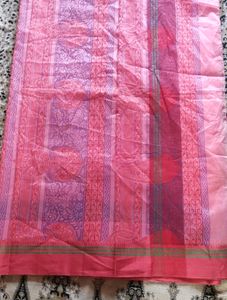 Peach Printed Kota Doria Saree