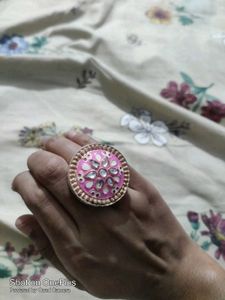 Pink Kundan Statement Ring