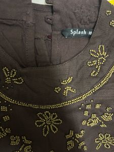Splash Coffee-Brown Beaded Top - Size 10
