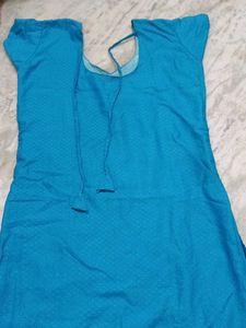 Stiched Blue Embroidered Kurta With Lining