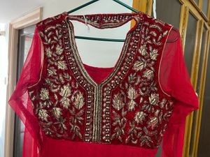 New Unworn Heavy Beautiful Red Embroidered Gown