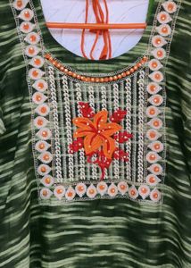 Olive Embroidery Work Kurta