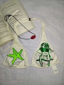 White Graphic Bikini Top