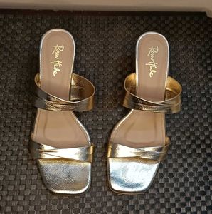 Rawhide Brand Women Gold Shiny Block Heel Sandal