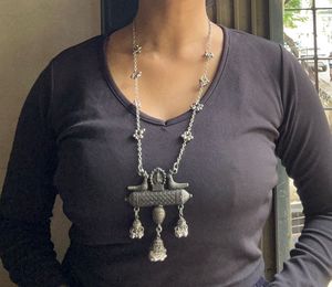 Ganesh&amp;peacock Oxidized Silver Necklace Set