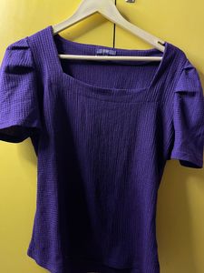 CODE Women's purple Solid Square Neck short Sleeve Top