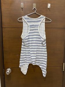 High-Low Blue and White Striped Tank Top