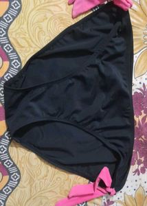 Black Swimsuit Bottoms with Pink Ties