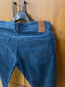 Basics Navy Blue Denim Corduroy Trousers Size 36