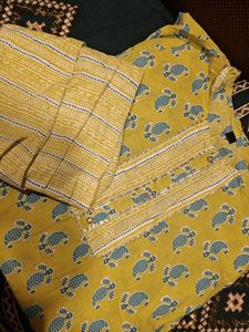 Yellow & Blue Printed Kurta Set