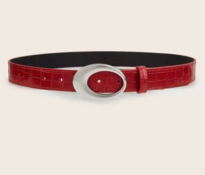 Red Croc Oval Buckle Belt
