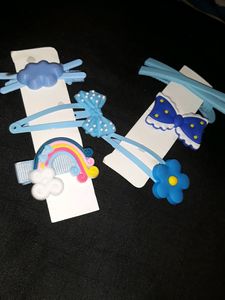 Blue Aesthetic Flower Bow Cloud Rainbow Clips