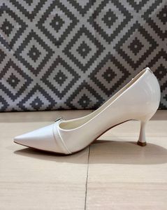 Elegant Patent White Pointed-Toe Heels