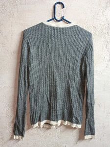Ladies Winter Fashion Cardigan Ribbed Sweater Grey