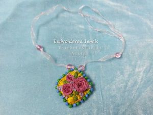 Hand Embroidered Rose Pendant Necklace