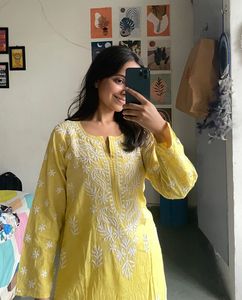 Yellow Embroidered Kurti