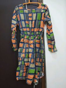 Retro Print Long Sleeve Dress
