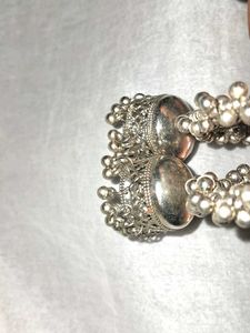 Vintage Silver Beaded Hoop Earrings