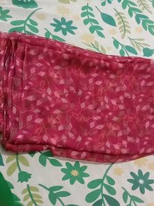 Rani Pink  Floral Print Saree And Teal Blue Cotton