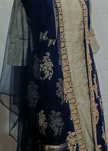 Beautiful Sober Gown With ShinyThread Work Shrug