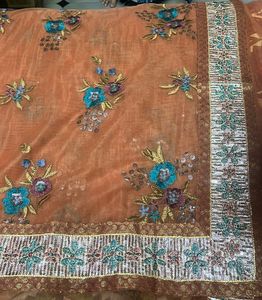 Fancy saree brown colour netted