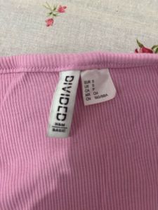 Pink Ribbed Square Neck Top