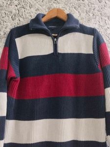 Striped 1/4 Zip Pullover Sweater