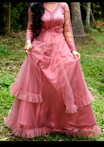 Pink Tulle Ruffle Maxi Dress