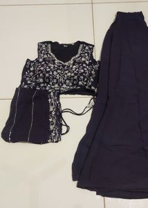 Wine Colour Crop Top With Skirt