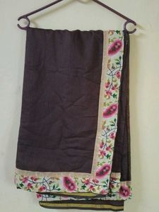 Cotton Blend Coffee Brown Saree & Blouse
