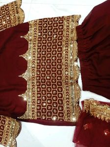 Maroon Embroidered Salwar 3pscSuit