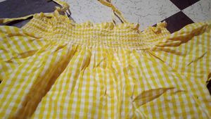 Yellow Gingham Off-Shoulder Top
