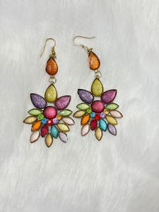 Colorful Gemstone Flower Earrings