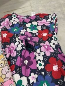 Cute Floral Dress with Bear Pouch