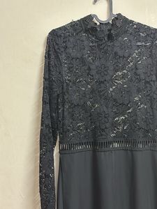 Black lace mesh party dress with slits