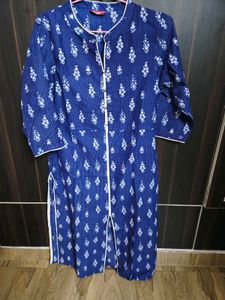 Blue Printed Kurti with White Trim